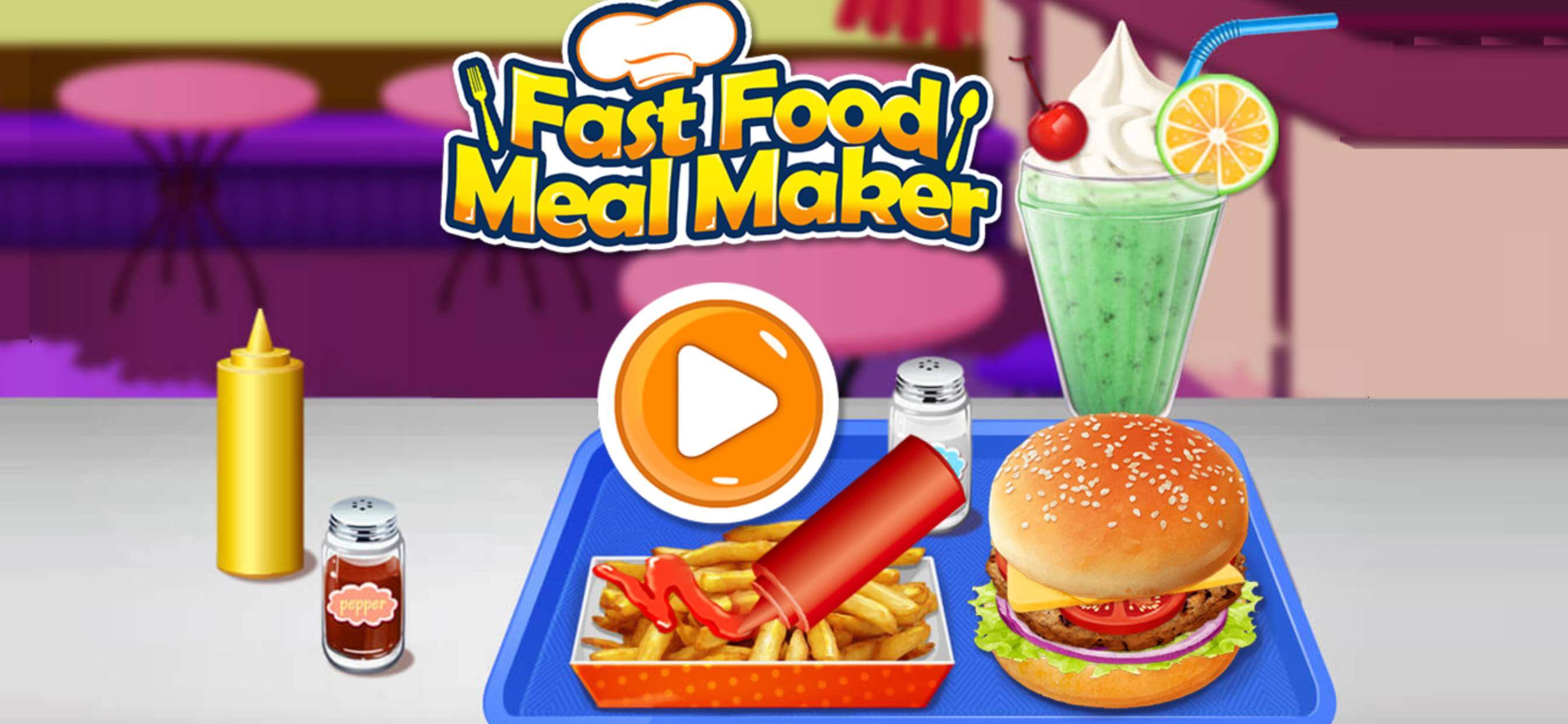 Burger maker gameplay with hamburger toppings in a fast food cooking game